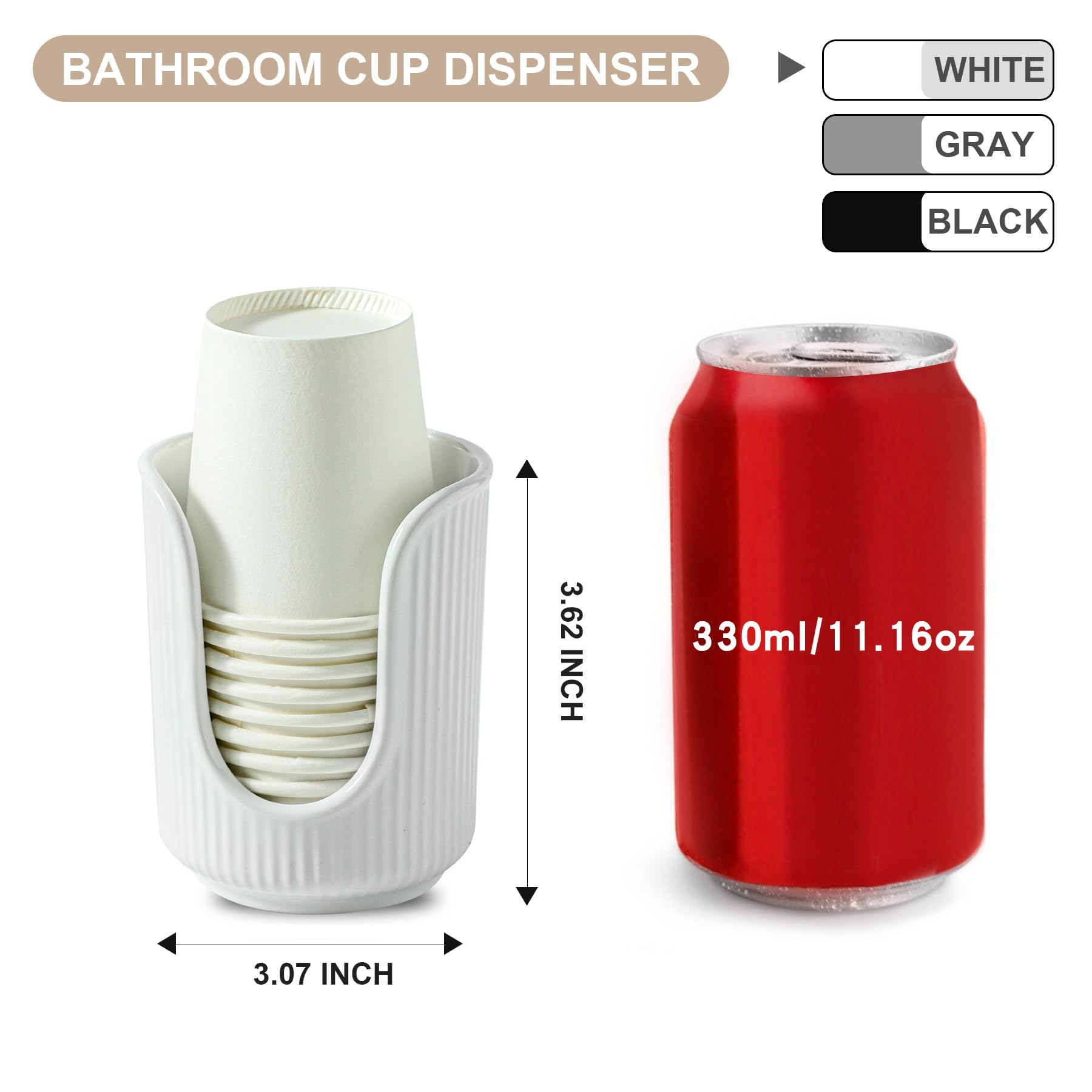 Stylish White Ceramic Bathroom Cup Dispenser with Vertical Stripes - Holds 3-4oz Disposable Paper Cups for Mouthwash & Rinsing - Perfect for Vanity Countertops, Guest Bathrooms & Dental Offices