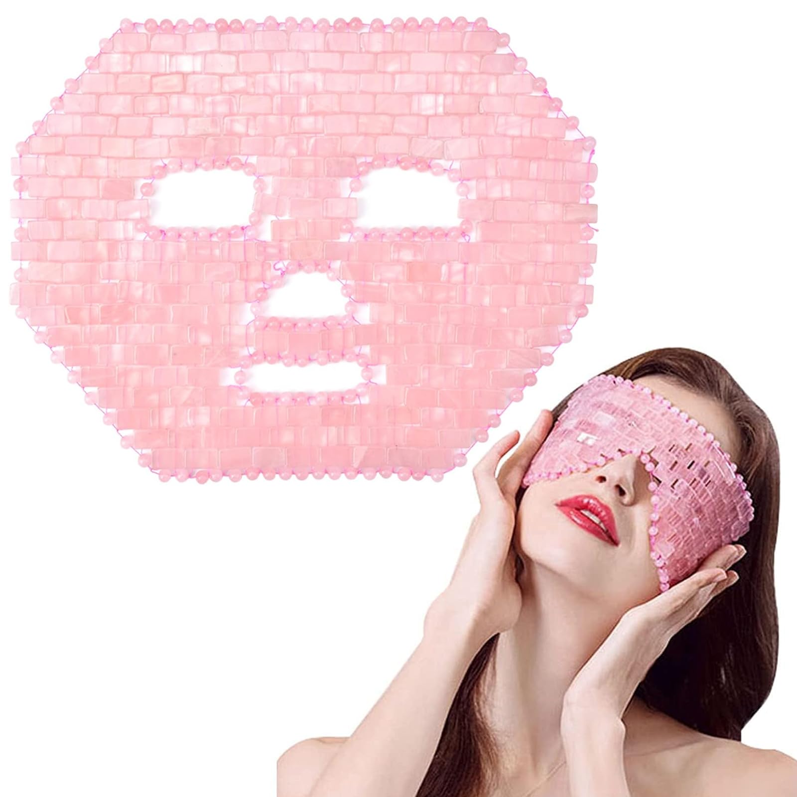 ideayard 100% Natural Rose Quartz & Jade Cooling Eye Mask - Soothing Facial Mask for Puffy Eyes, Dark Circles & Relaxation - Perfect for Spa, Travel & Self-Care