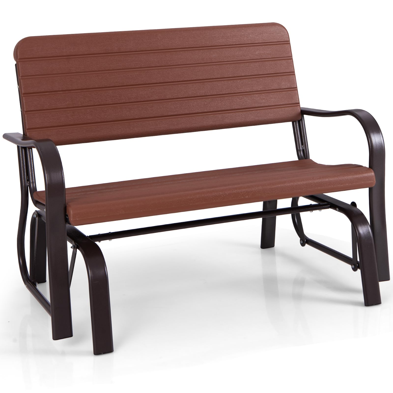 Giantex Outdoor Patio Glider Bench - Heavy Duty Steel Frame, Weather-Resistant HDPE Seat & Back, 600LB Weight Capacity - Perfect for Deck, Garden, Porch, Backyard Relaxation (Brown)