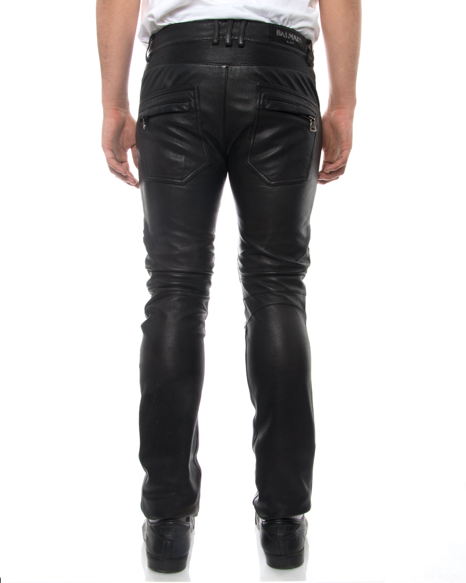 Balmain Black Leather Skinny Motorcycle Pants with Zippers - Size 29 XS - Stylish Biker Pants for Women, Riding & Fashion Outfits
