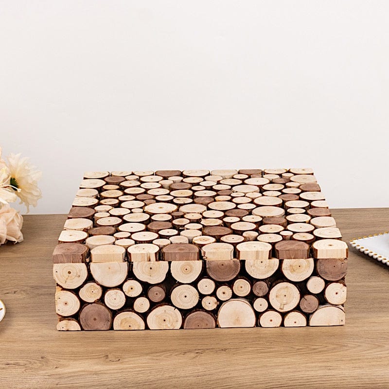 18x18 Inch Square Wooden Cake Stand - Natural Wood Dessert Display for Wedding, Birthday, and Party Decor