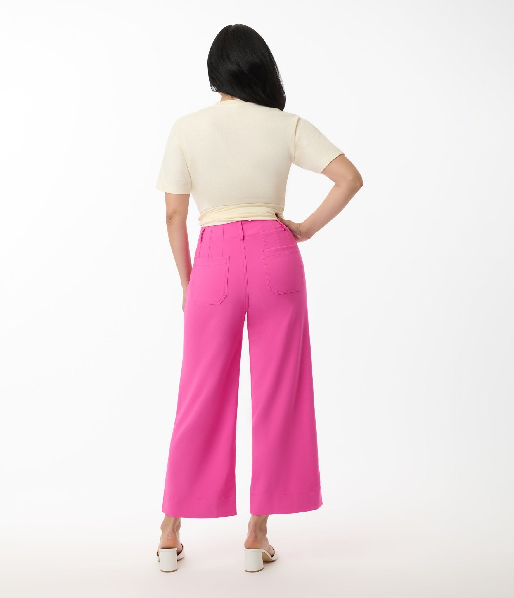 Trendy Hot Pink Cropped Wide Leg Colette Pants for Women - Comfortable High Waisted Palazzo Trousers for Casual Outfits, Summer Fashion & Boho Style