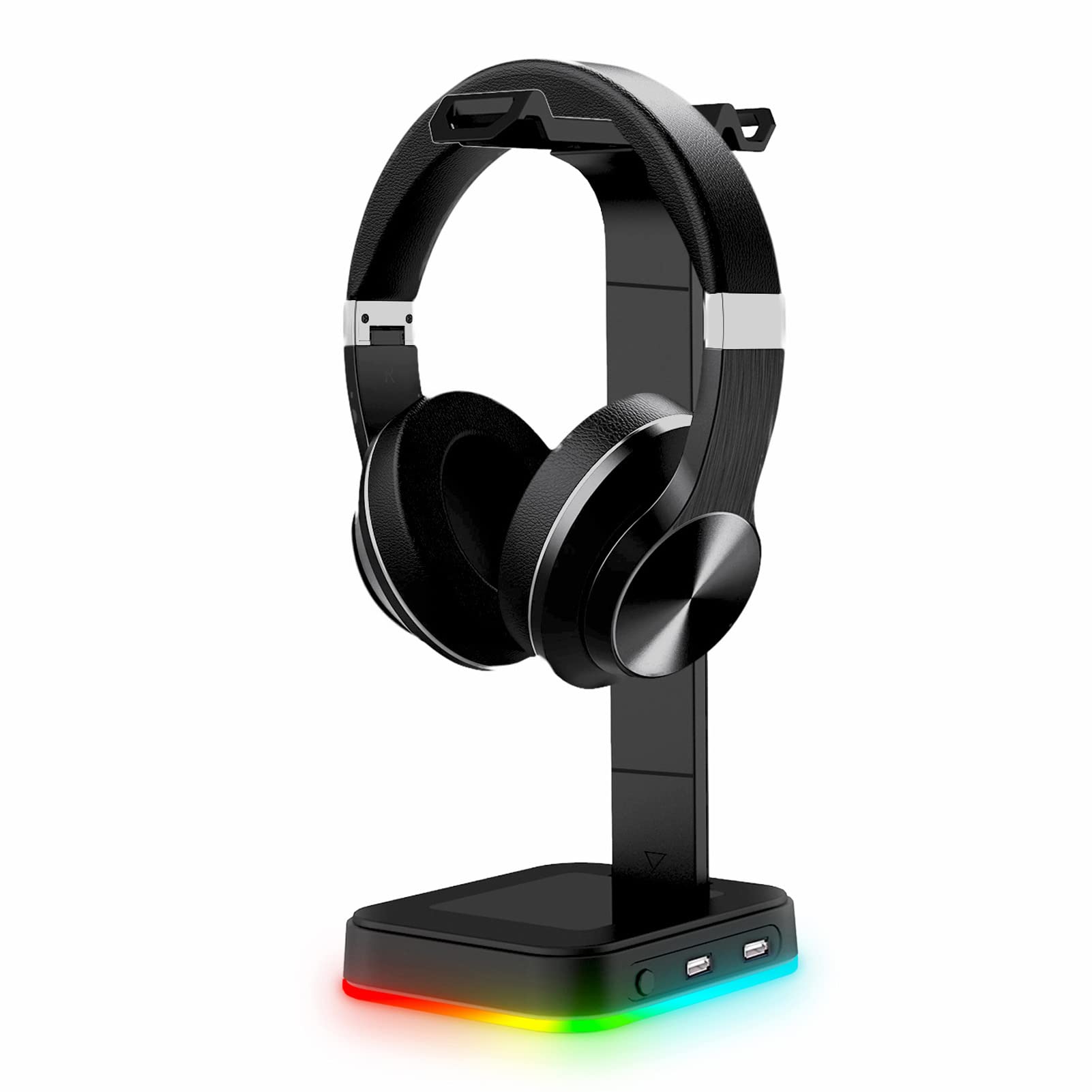 ASHATA RGB Gaming Headphone Stand with USB Hub - Adjustable Headset Holder with Anti-Slip Base for PC, PS5, Xbox - Perfect Desk Organizer for Gamers & Streamers (Great Gift for Gaming Enthusiasts)