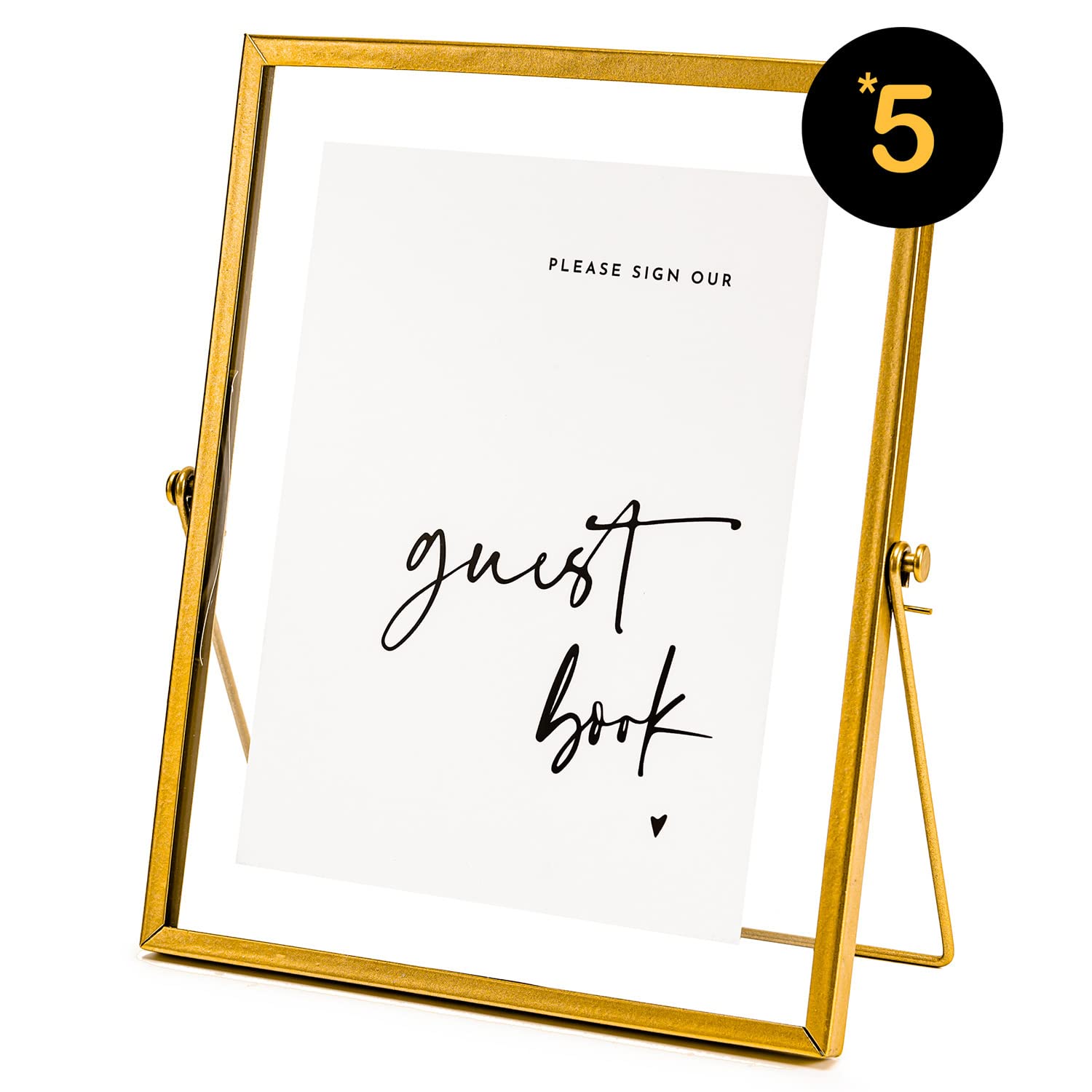 5-Piece Clear Glass Gold Sign Holder Set - 8x10 Inch Gold Glass Picture Frame for Wedding, Party, Table Signs - Perfect for Menus, Place Cards & Event Decor