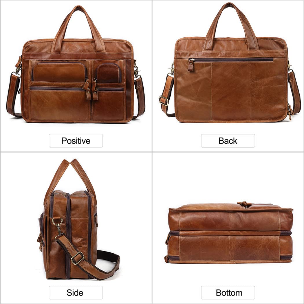 Premium Genuine Leather Laptop Briefcase for Men - Business & Travel Tote Bag with Shoulder Strap - Stylish Crossbody Messenger Bag for Work, Office & Commuting