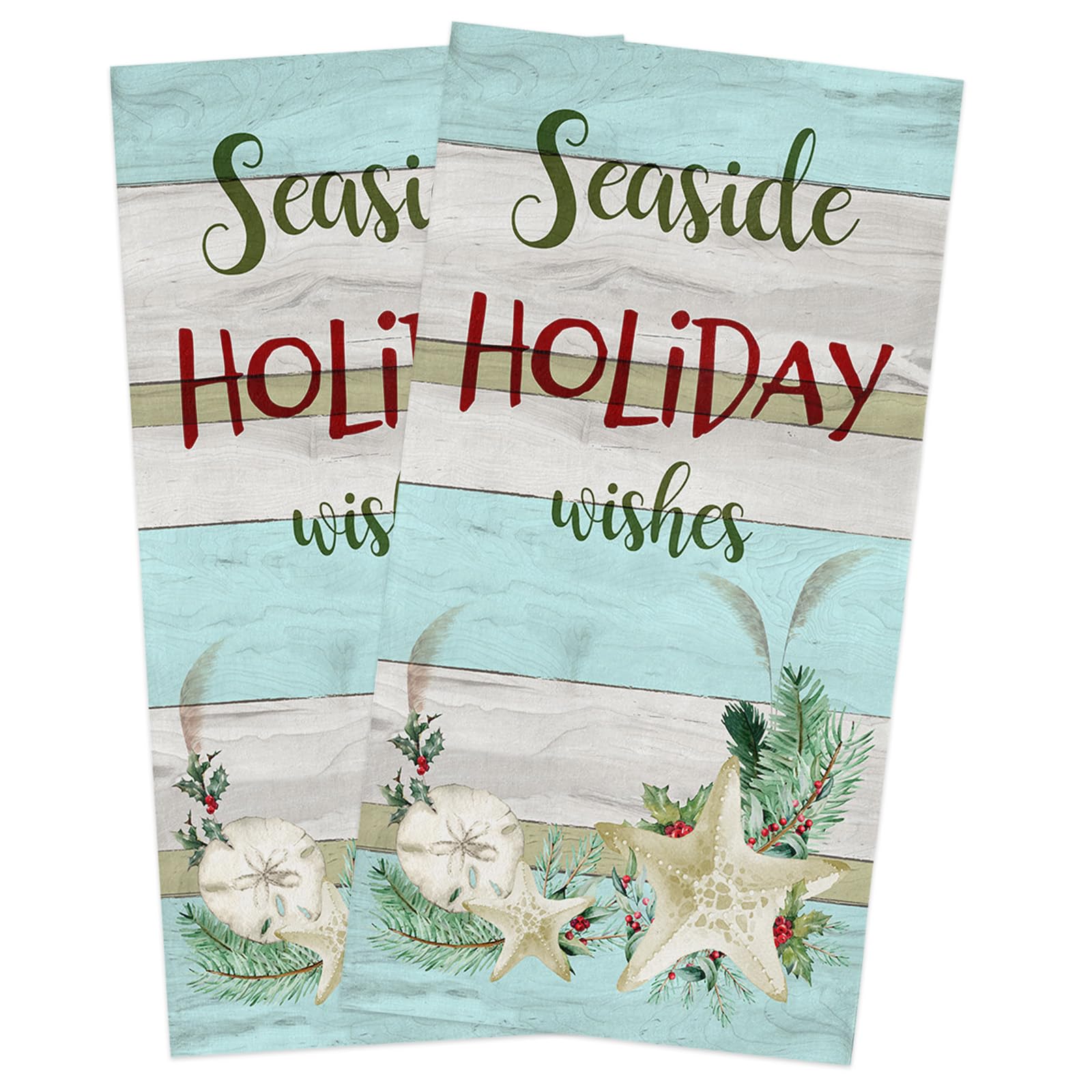 Fast Drying Microfiber Kitchen Towel Set - 18x28 Inch Coastal Christmas Dish Cloths & Tea Towels (Set of 2) | Perfect for Holiday Cooking, Bar Cleaning & Coastal-Themed Home Decor