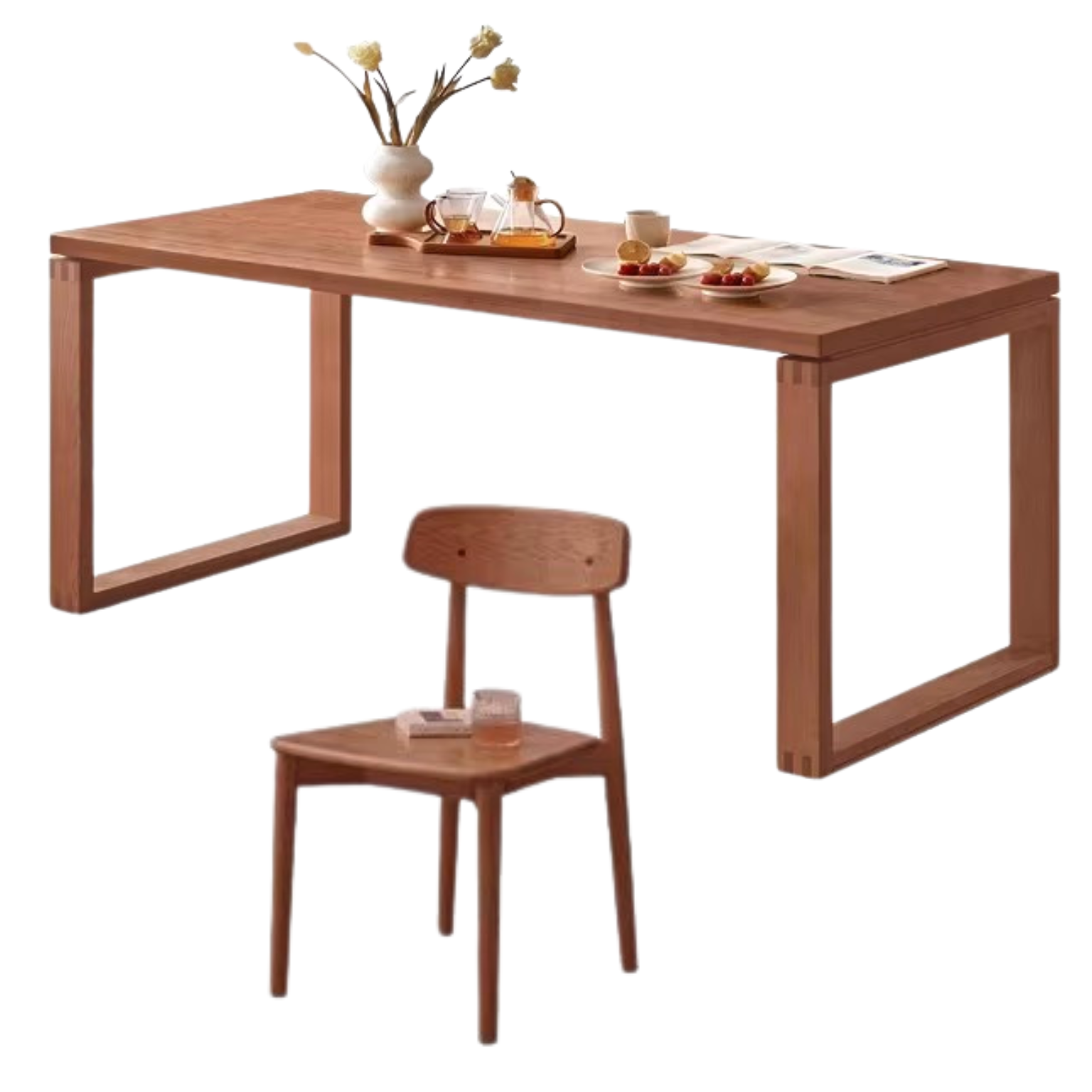 62.9x33.4x29.5 inch / 160x85x75 cm / Walnut Color / Oak Dining table + 4 chairs