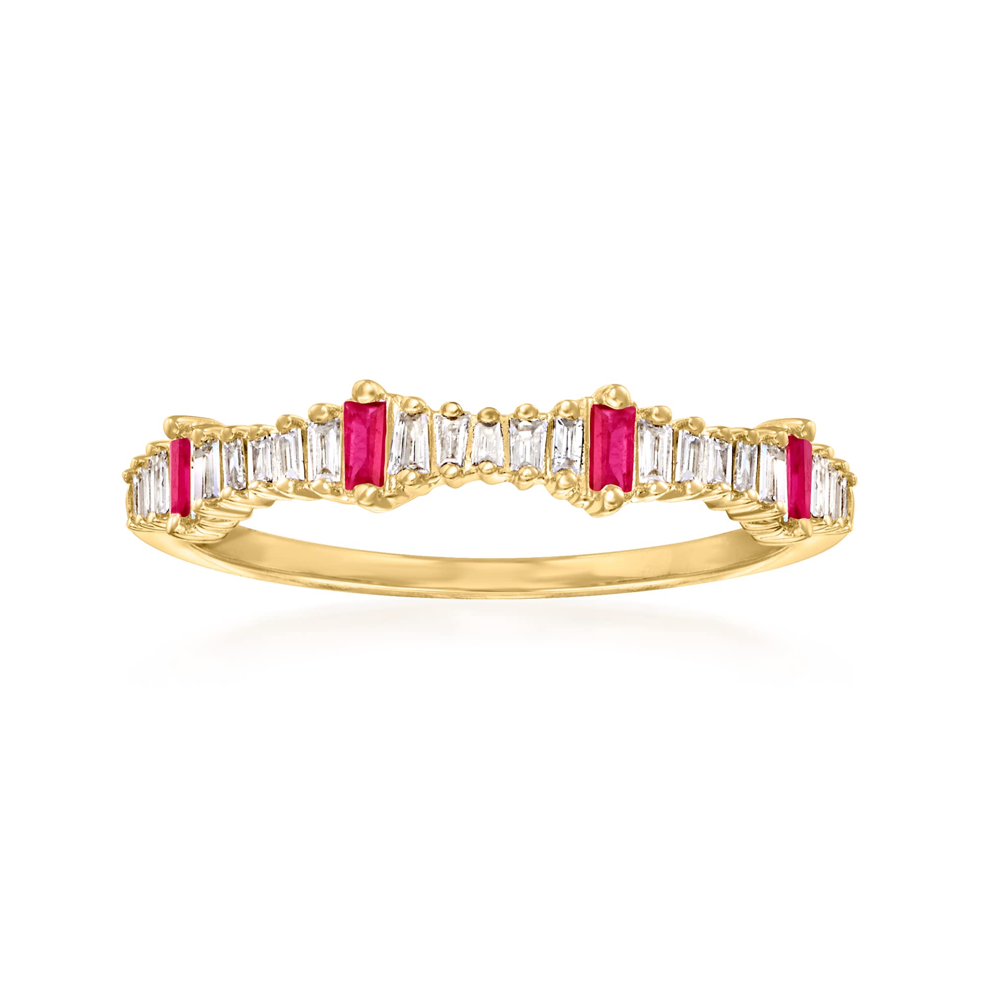 0.14 ct Diamond & 0.10 ct Ruby Stackable Ring in 14K Yellow Gold - Elegant Jewelry for Women, Perfect for Anniversaries, Birthdays & Special Occasions