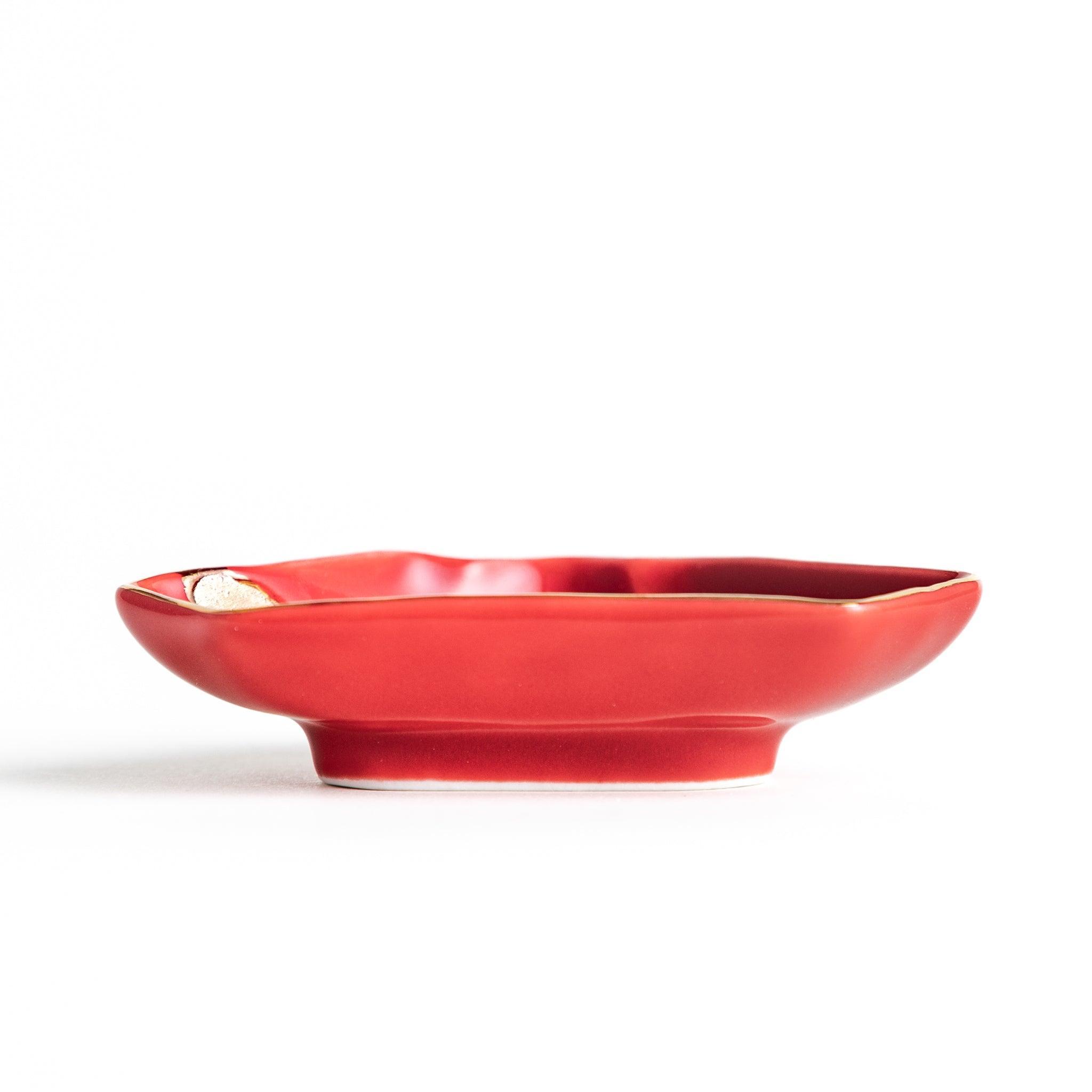 Premium Gold River Red Mini Sauce Dish with Mount Fuji Design - Perfect for Sushi, Soy Sauce & Condiments - Elegant Tableware for Asian Cuisine & Home Decor