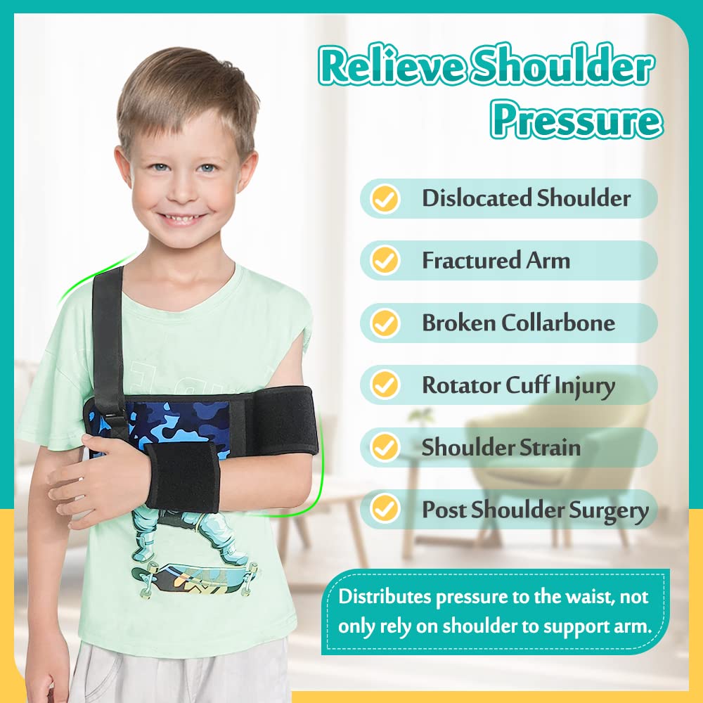 Mybow Kids Shoulder Immobilizer Sling - Adjustable Child Arm Sling with Waist Strap for Broken Collarbone, Clavicle & Shoulder Injuries | Rotator Cuff Surgery Support Brace for Toddlers | Perfect for Post-Surgery Recovery, Sports Injuries & Daily Comfort