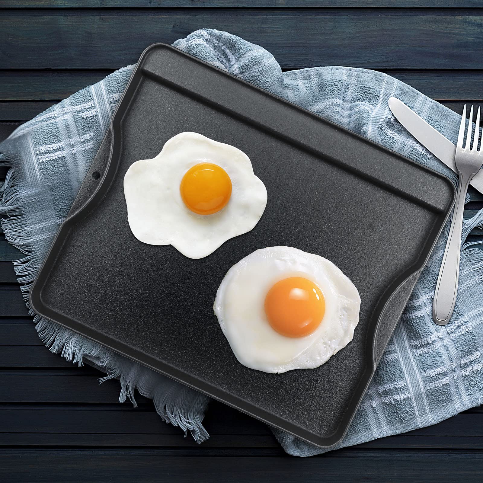 Uniflasy Reversible Cast Iron Griddle for Camp Chef Explorer - Compatible with 2-Burner, 3-Burner, 2X, 3X & Single Burner Stoves - Fits 14