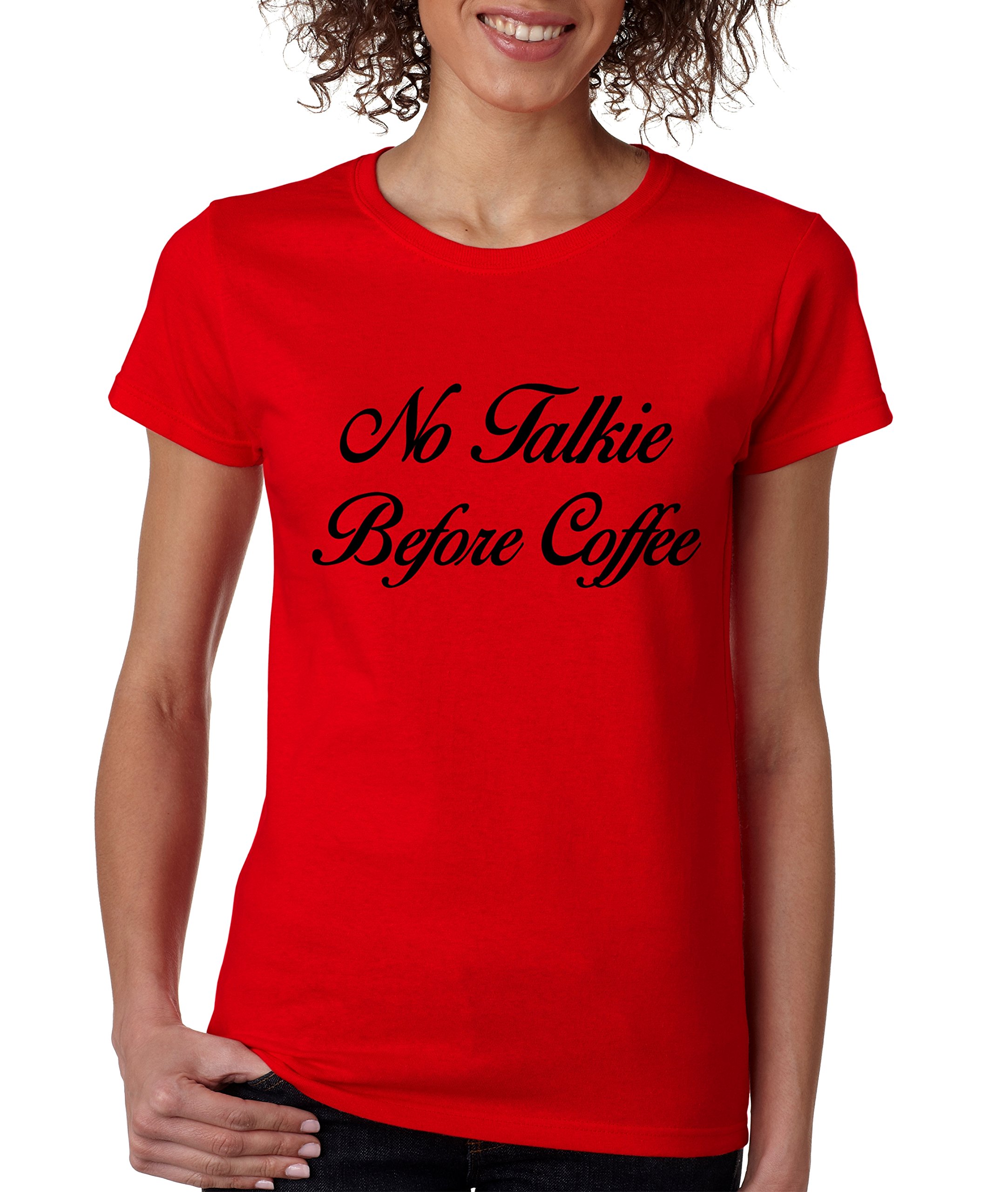 ALLNTRENDS Women's No Talkie Before Coffee Graphic T-Shirt - Funny Coffee Lover Tee for Women - Perfect for Casual Wear, Work, and Coffee Dates