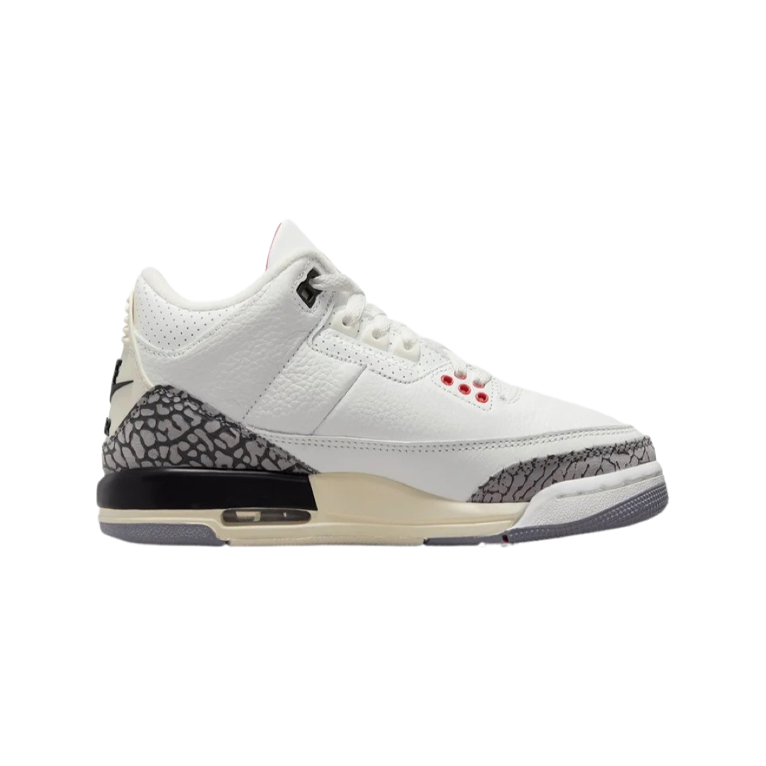 Air Jordan 3 Retro GS White Cement Reimagined - Summit White/Fire Red/Black Basketball Shoes for Women & Girls - Perfect for Casual Wear, Sneaker Collection & Street Style Fashion