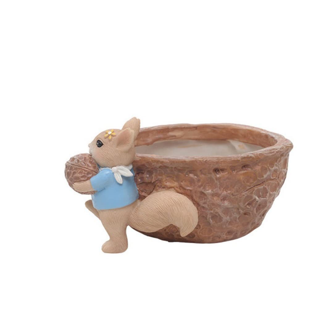 Cute Cartoon Squirrel Resin Succulent Flower Pot - Small Decorative Planter for Home, Office & Garden Decor (Color B) | Perfect for Desktop Plants, Succulents & Small Indoor Greenery