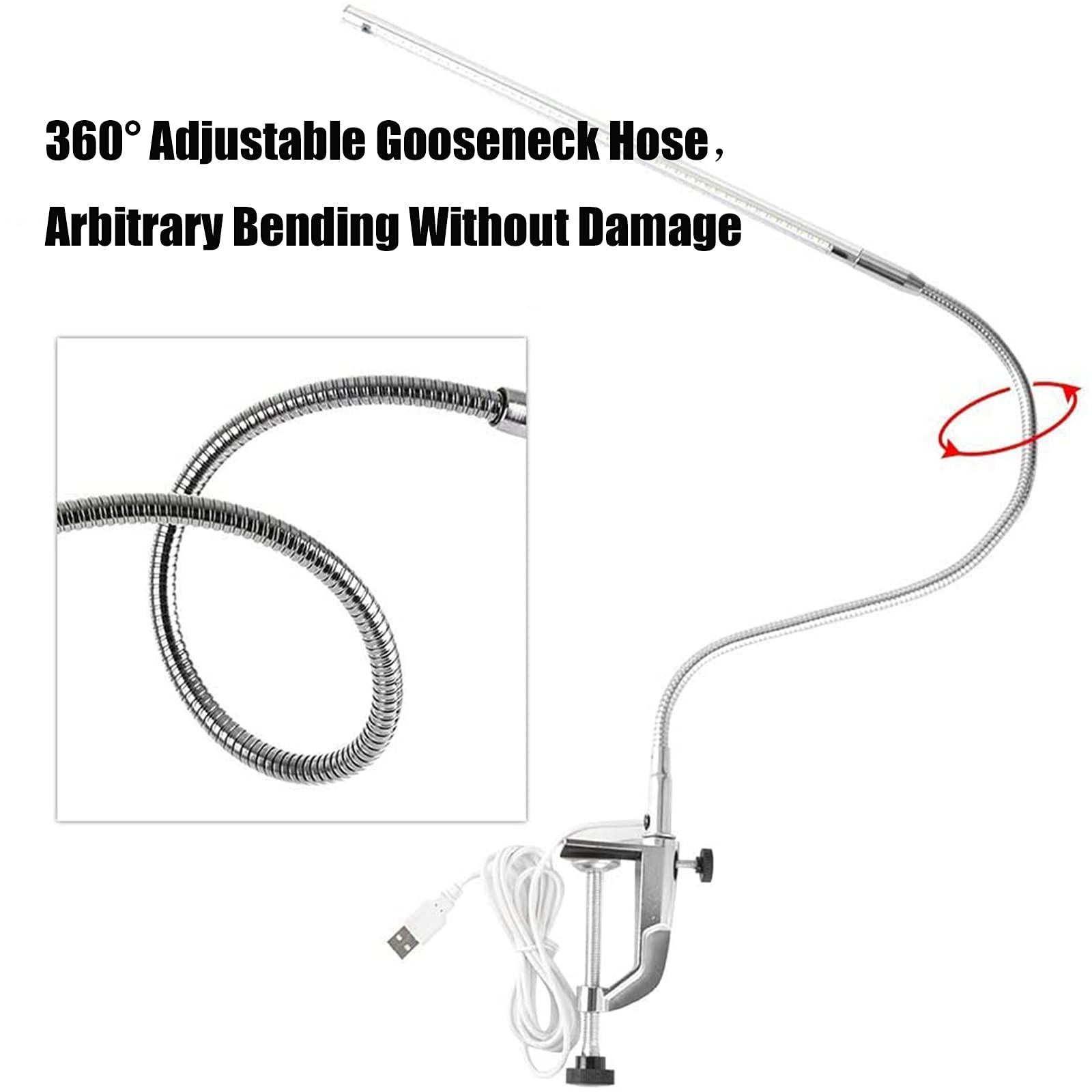 USB LED Desk Lamp with Clamp - 8W Eye-Caring Flexible Gooseneck Light, 360° Adjustable Clip-On Light for Manicure, Reading, Eyebrow, Office & Tattoo - Perfect for Home Office, Salon, and Study Room Lighting