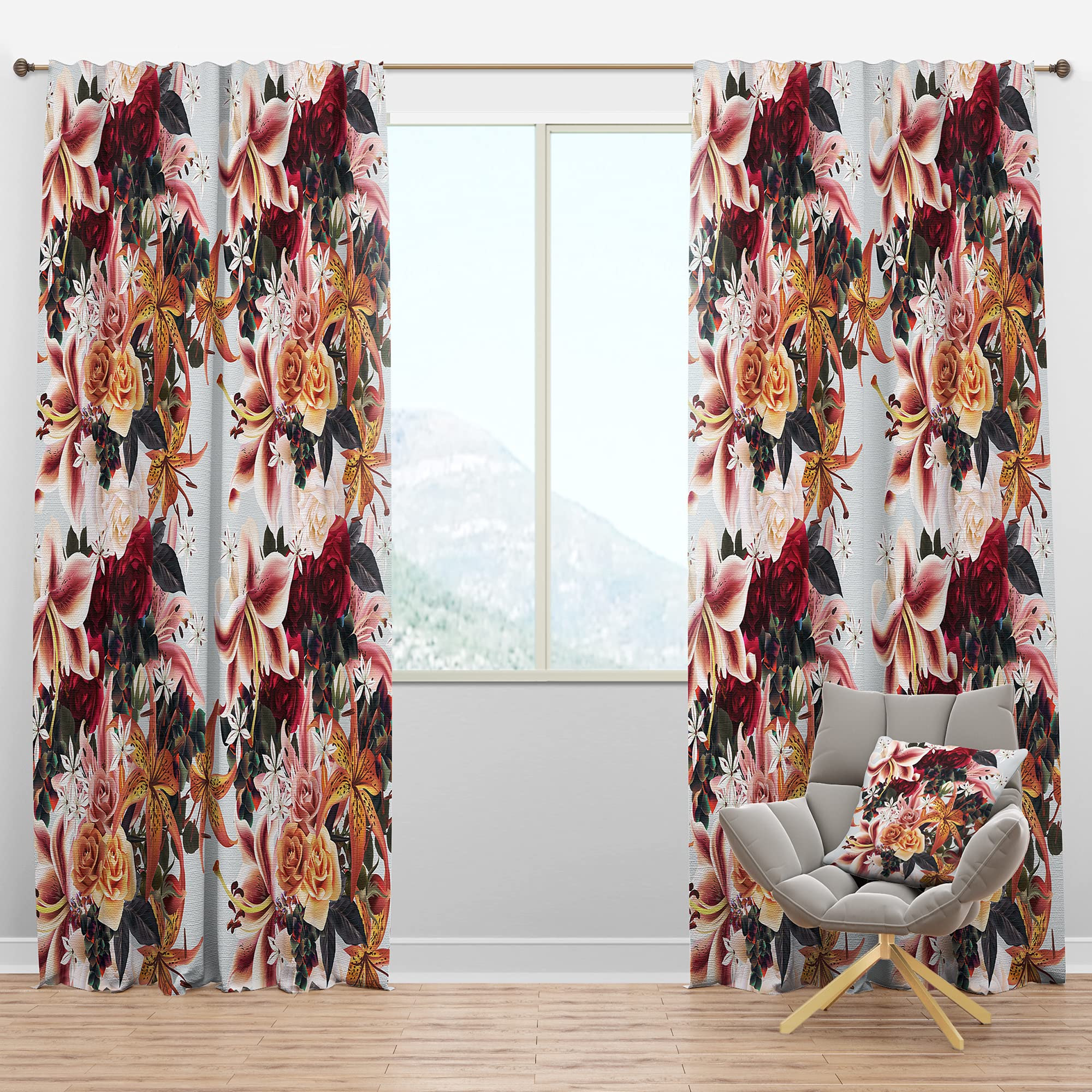 Floral Blackout Curtains with Roses & Lily - Thermal Insulated Bedroom & Living Room Drapes - Single Panel 52x90 Inches - Perfect for Light Blocking, Privacy & Energy Efficiency