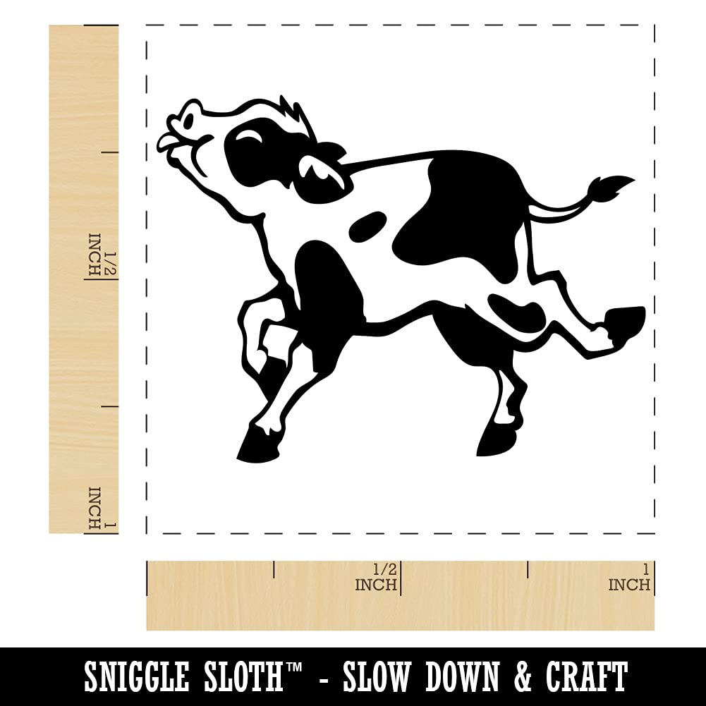 Happy Prancing Spotted Cow Calf Self-Inking Rubber Stamp - 1 Inch Small Stamp with Black Ink - Perfect for Scrapbooking, Card Making, and DIY Crafts