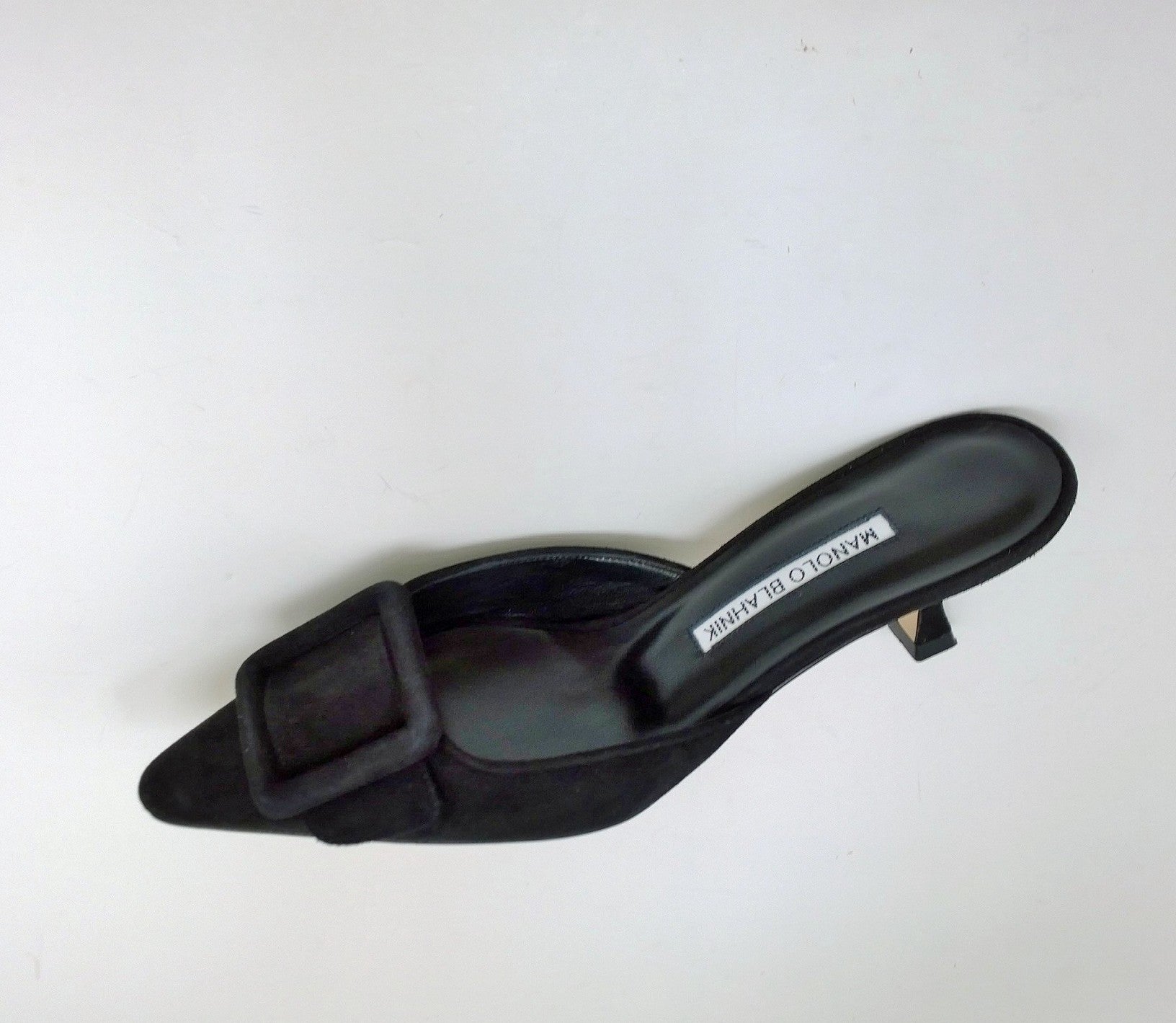 Manolo Blahnik Maysale 50 Black Suede Square Bucke Mules - Women's Luxury High Heel Slides for Party & Evening Wear - Comfortable Designer Shoes for Weddings, Date Nights & Special Occasions