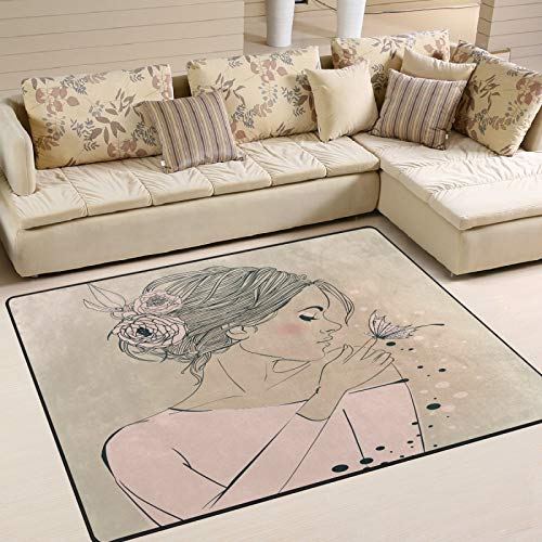 Beautiful Floral Woman Design Area Rug 80