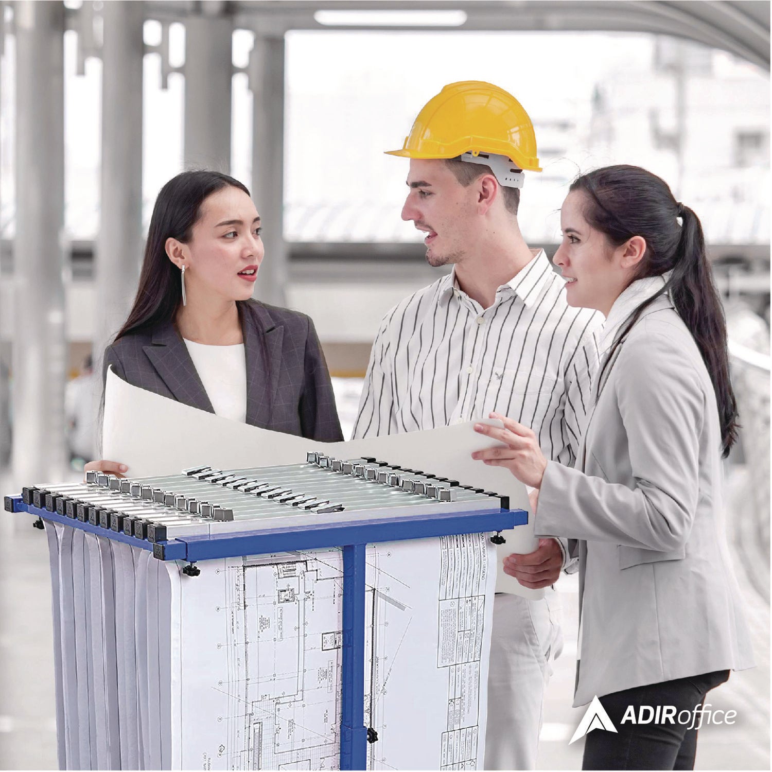AdirOffice Blueprint Storage Cabinet - Heavy Duty Steel Vertical Plan Center for Architectural Drawings & Large Documents (15x27 to 47.25x57 Inches) - Blue - Perfect for Engineering Offices, Construction Sites & Design Studios