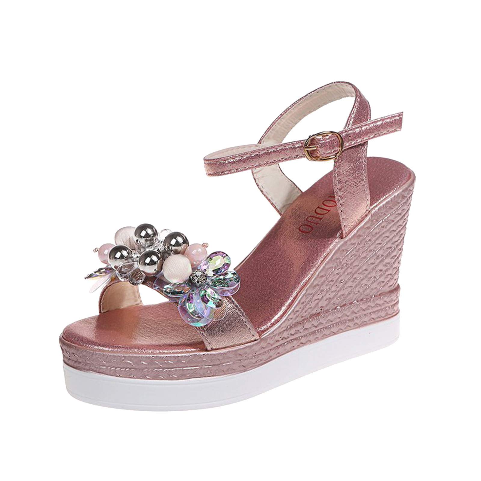 Vacger Women's Fashion Wedge Sandals with Crystal Floral Design - Comfortable High Heel Platform Shoes for Ladies | Perfect for Summer, Beach, Parties & Casual Outfits