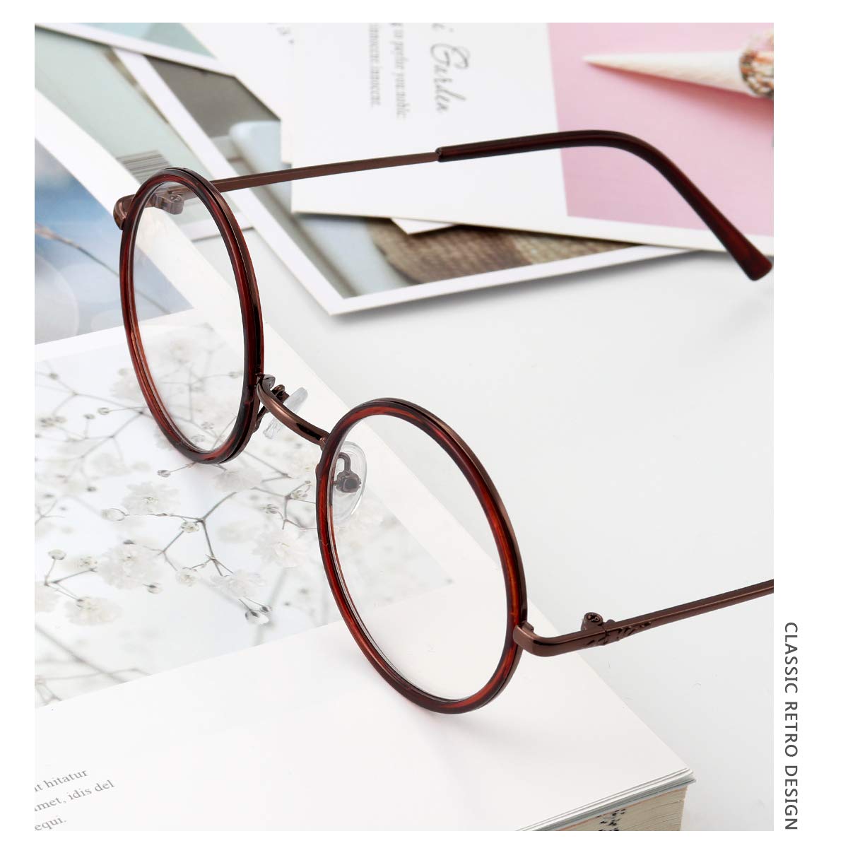 Bestum Round Vintage Clear Lens Glasses for Women & Men - Retro Non-Prescription Eyewear Frames for Reading, Fashion & Daily Use
