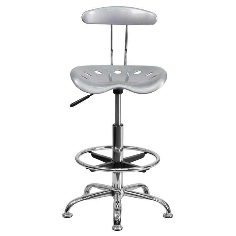 FLASH Bradley Vibrant Violet and Chrome Drafting Stool with Tractor Seat - Adjustable Height Bar Stool for Home Office, Art Studio & Industrial Workspaces