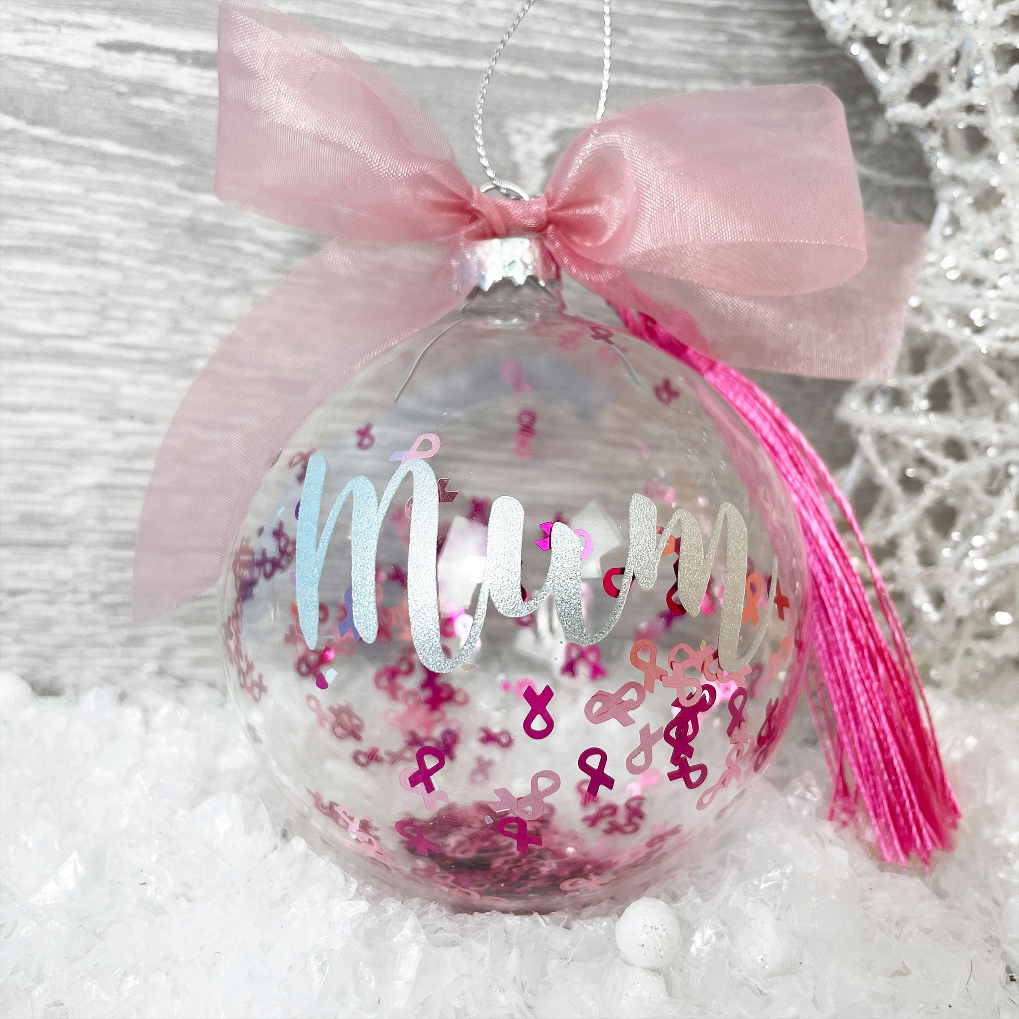 Personalized Pink Ribbon Breast Cancer Awareness Christmas Ornament - Support Survivors & Show Solidarity - Perfect for Tree Decor, Fundraising Events & Gifts