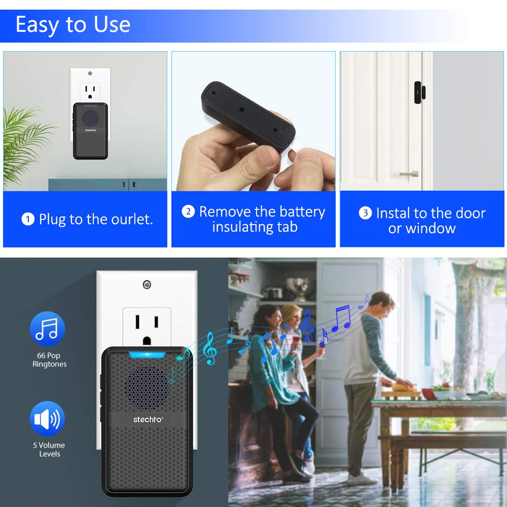 Wireless Door Chime Sensor (Sensor Only) - Compatible with STECHRO Door Chime Receiver | Easy DIY Installation for Home Security & Smart Alerts | Perfect for Apartments, Offices & Smart Home Systems