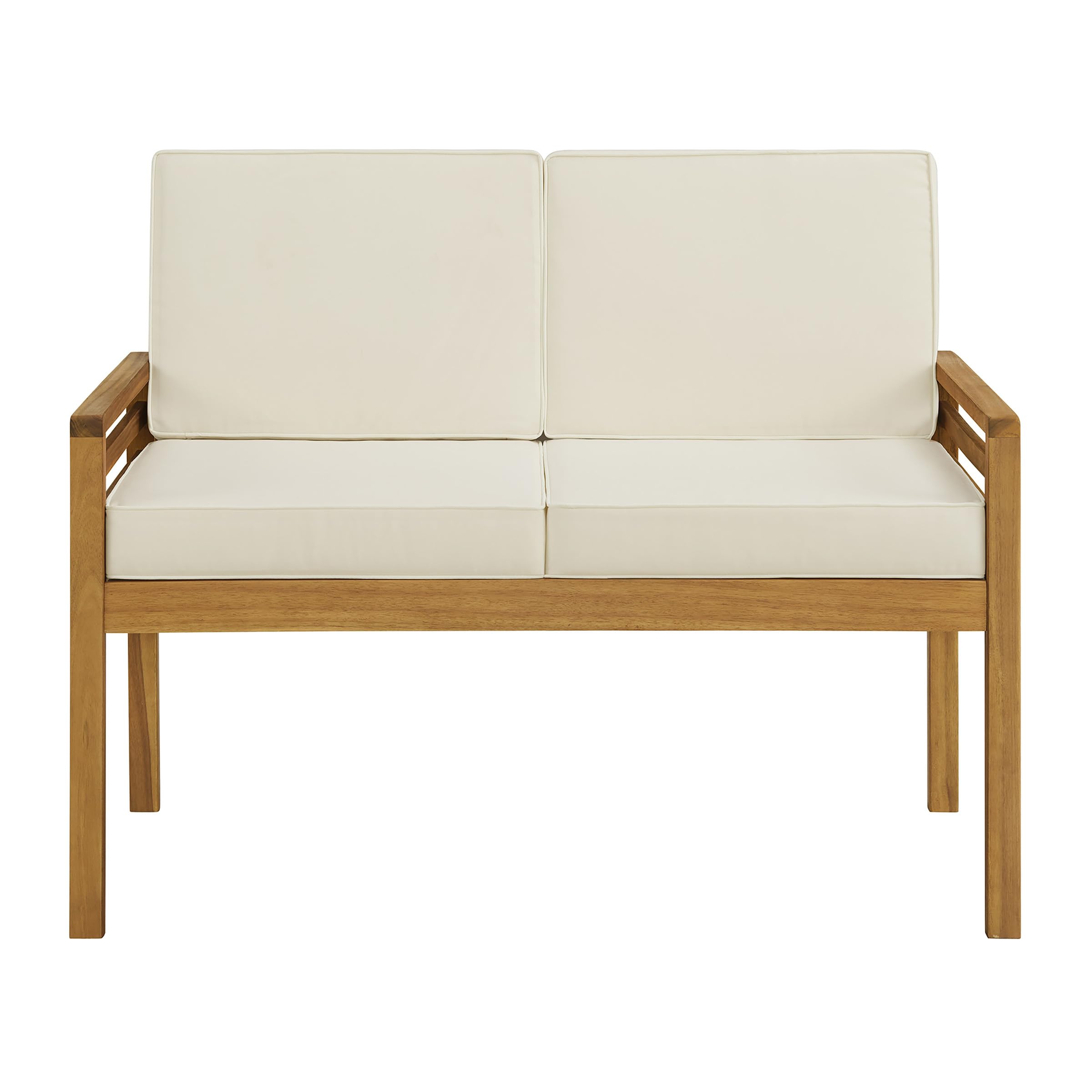 Alaterre Okemo Outdoor Sofa - Natural Wood Frame with Cream Cushions - Weather-Resistant Patio Furniture for Garden, Poolside & Backyard Relaxation