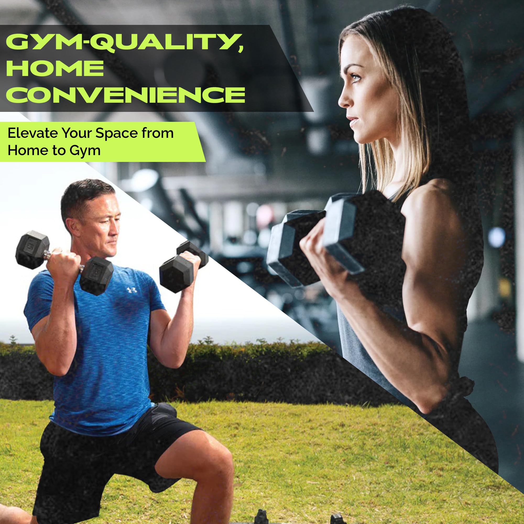 No-Roll Rubber Coated Dumbbells with Knurled Steel Handle - 10-60lbs for Home Gym Strength Training - Perfect for Weightlifting, CrossFit & Fitness Workouts