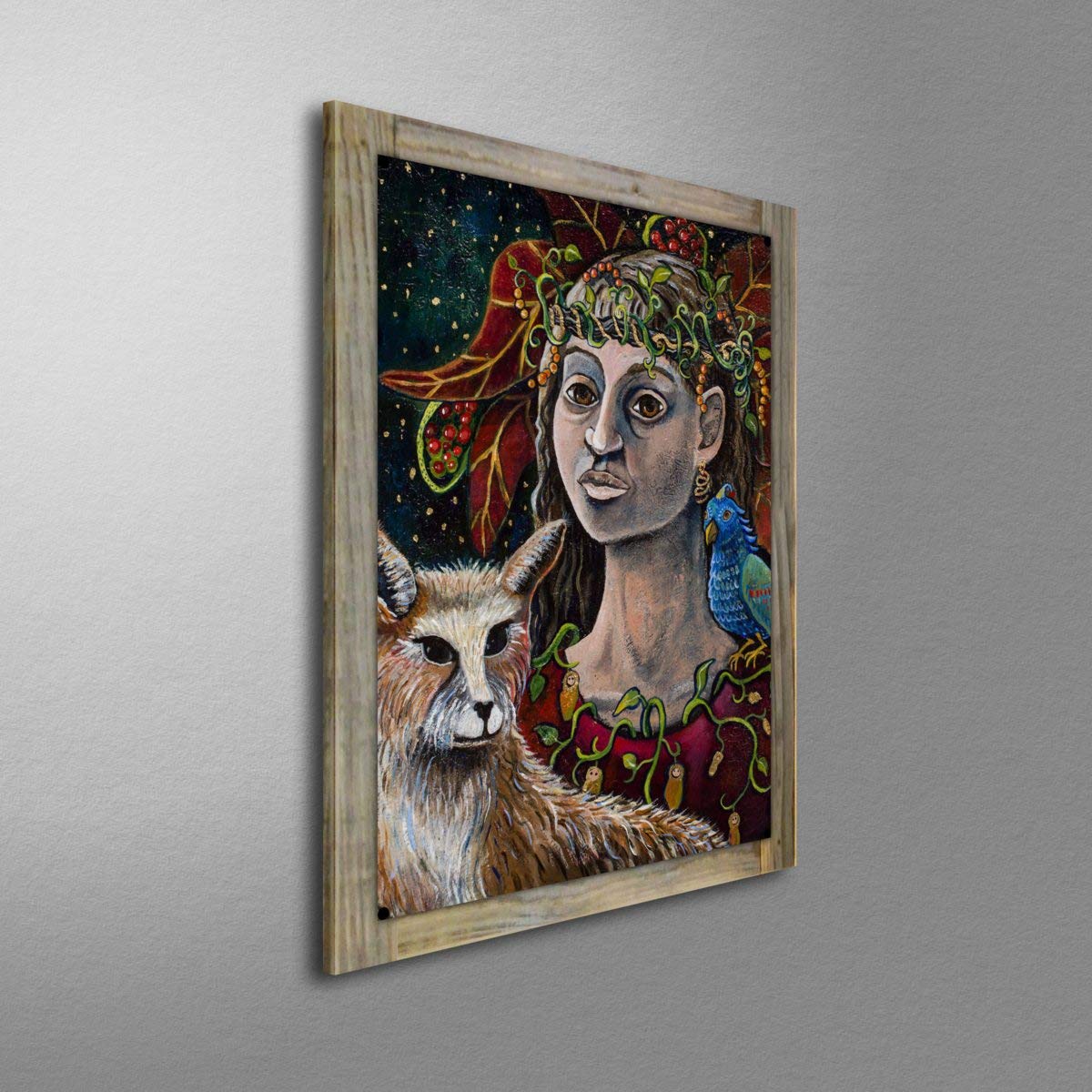 Vibrant Fox Goddess Portrait Metal Print on Reclaimed Barn Wood - 17x23 Inch Folk Art Wall Decor by Libby Hoagland | Perfect for Bohemian Home, Office & Gallery Aesthetic