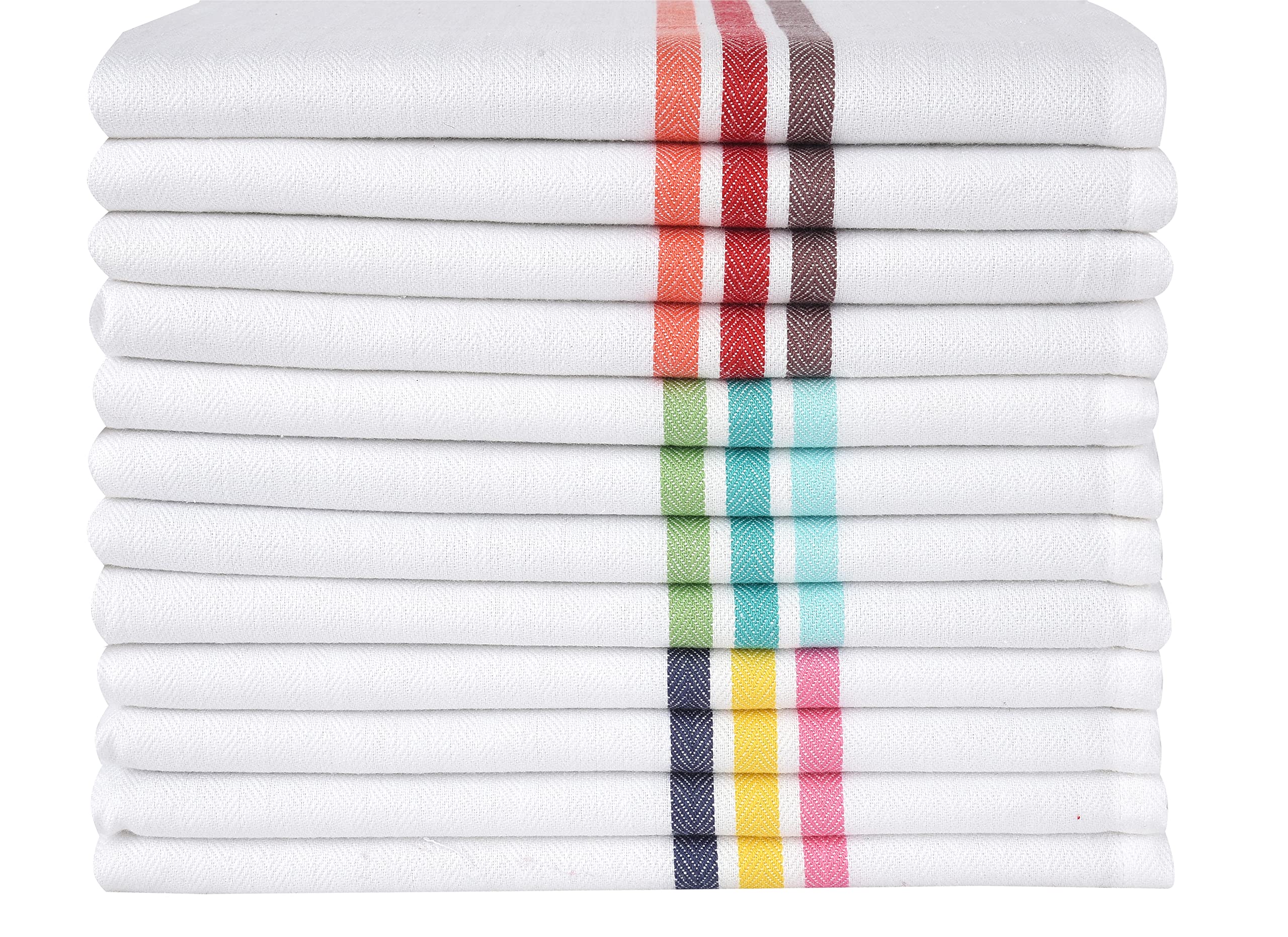 12-Pack Boho Stripe Kitchen Towels 18x28 Inch - Super Absorbent Reversible Dish Towels with Embroidery | Vintage Farmhouse Style for Drying Dishes, Cleaning Countertops & Holiday Decor | Trendy Striped Cotton Kitchen Linens