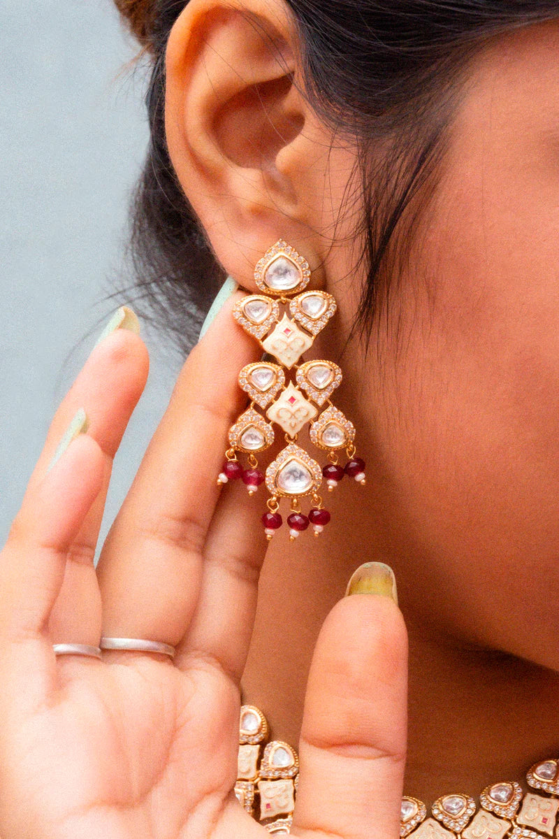 Luxury Gold Plated Royal Kundan Necklace and Earrings Set for Women - Indian Bridal Jewelry, Wedding Party Accessories, Ethnic Fashion Statement
