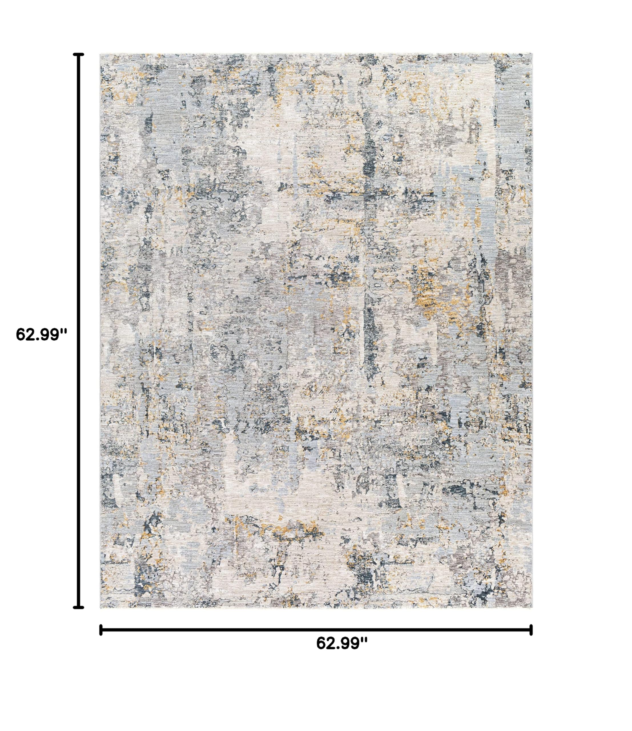 Hauteloom Modern Midfield Area Rug for Living Room & Bedroom - Soft Round Carpet in Gray, Beige, Blue - 5'3