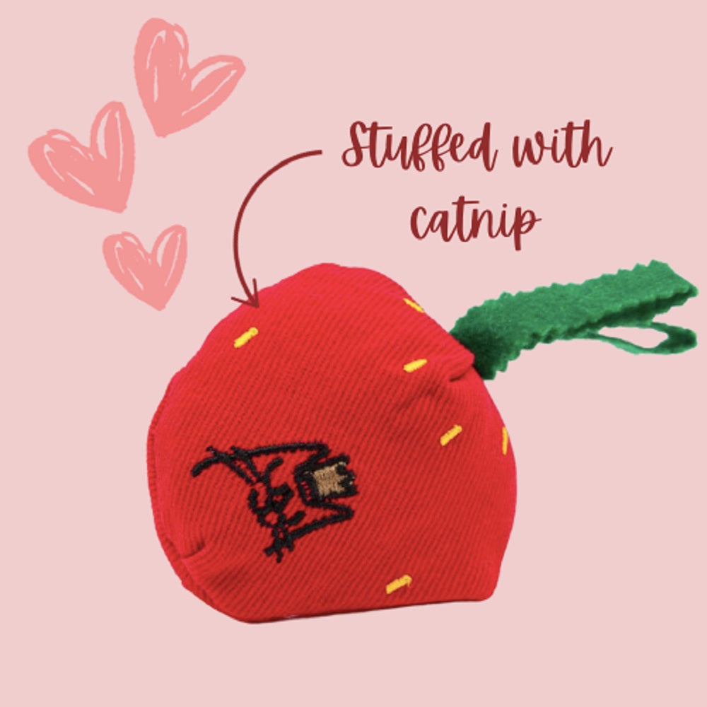 Organic Catnip Toy for Cats - Strawberry Shape, Durable & Safe Kitten Chew Toy - Perfect for Playtime, Training & Stress Relief