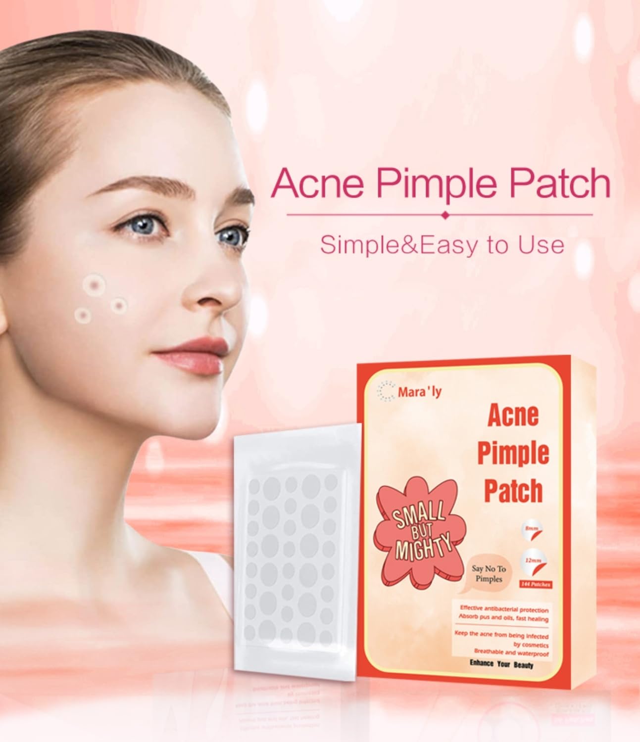 Maraly Hydrocolloid Pimple Patches 144 Count - Invisible Acne Spot Treatment for Face, Fast-Acting Blemish Cover for Clear Skin | Pack of 1 | Perfect for Overnight Use, Travel & Daily Skincare Routine