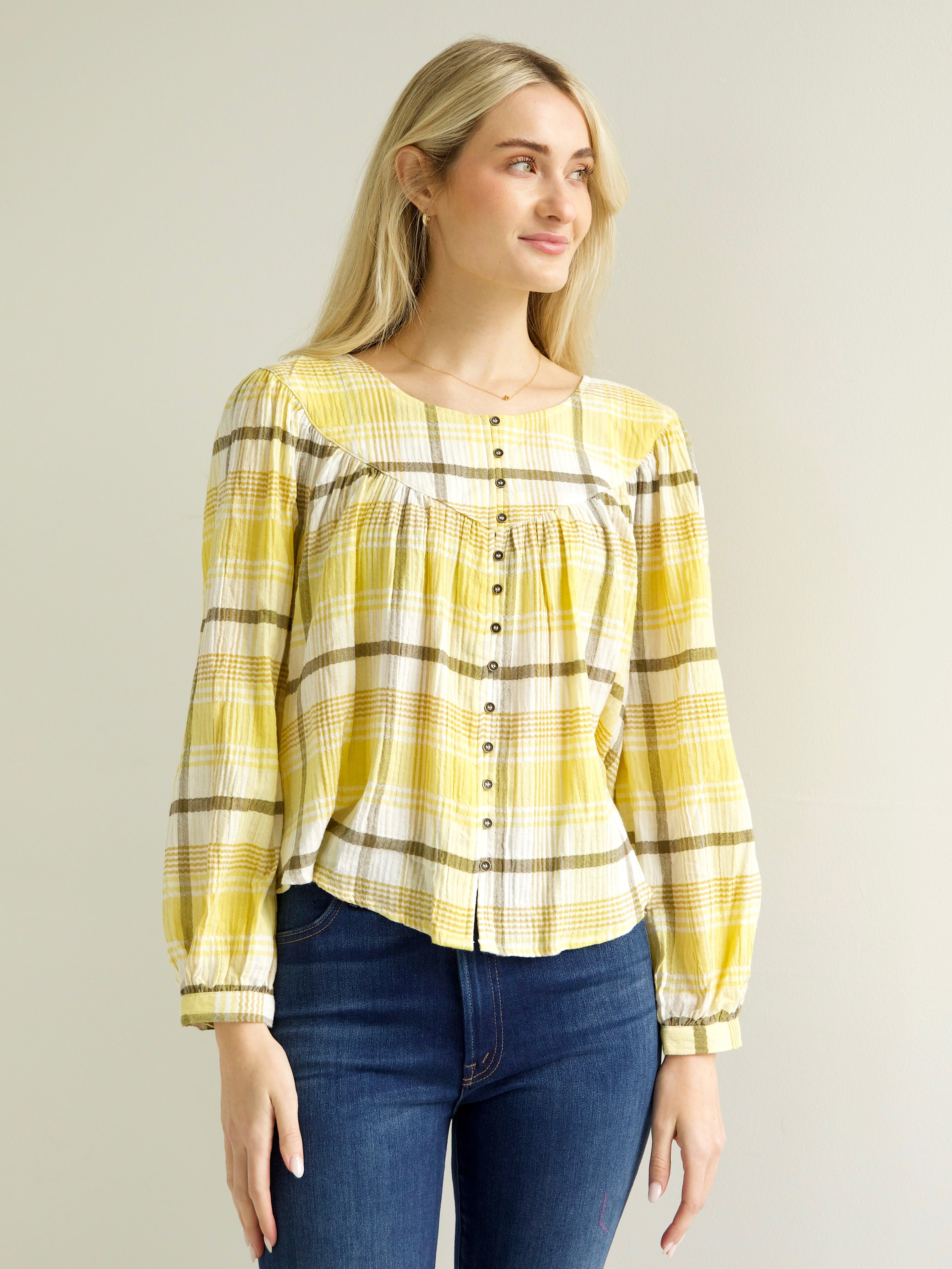 Felicity Plaid Blouse for Women - Stylish Flannel Shirt with Button Down Collar - Perfect for Office, Casual Outfits and Fall Layering
