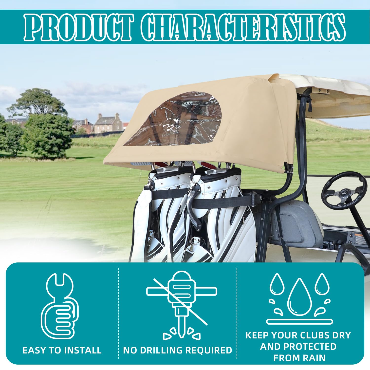 Universal Rear Bag Rain Cover Kit for Golf Carts - Waterproof Protection for Golf Bags & Clubs - Perfect for Rainy Days & Outdoor Golfing