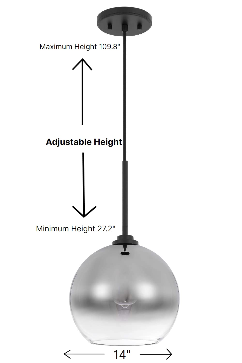 Phantasm II 1-Light Black Finish Smoke Graduated Glass Pendant Light - Modern Ceiling Fixture for Kitchen Island, Dining Table, Bedroom & Living Room | Perfect for Kitchen Lighting, Dining Room Decor & Bedroom Ambience