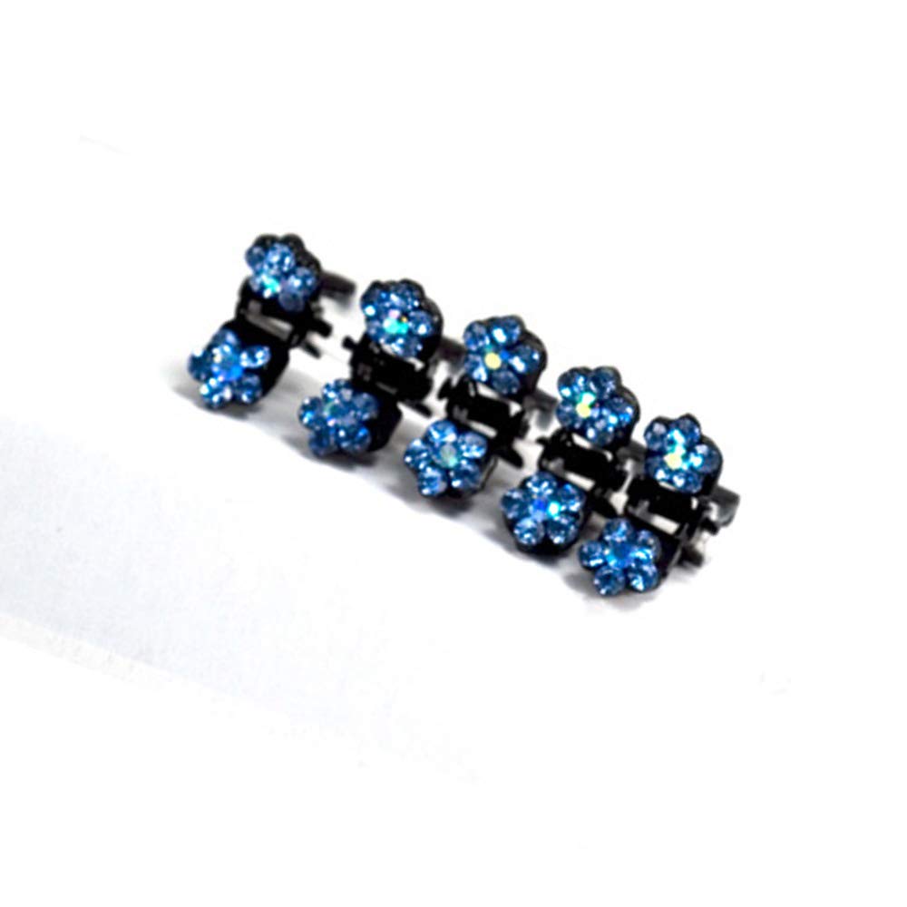 Elegant Rhinestone Crystal Hair Claw Clips - Set of 5 Small Decorative Petal Hair Clips in Aqua | Perfect for Bridal, Prom, Party & Everyday Hairstyles