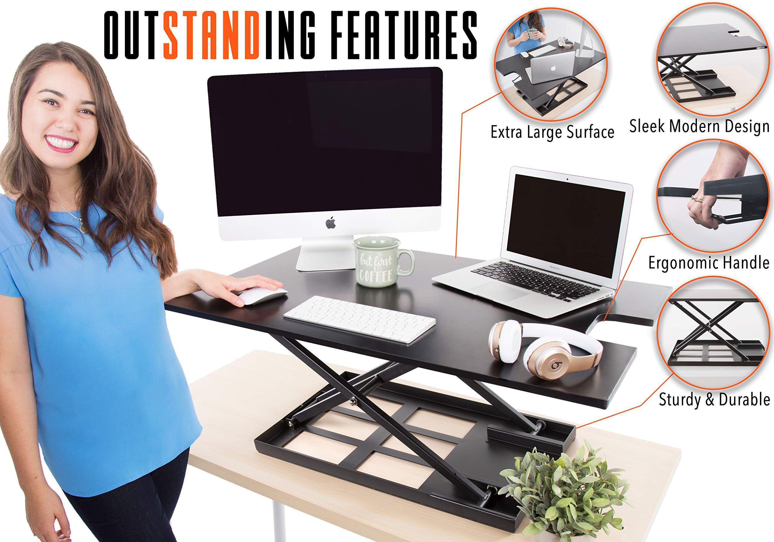 Stand Steady X-Elite Pro XL Ergonomic Adjustable Height Standing Desk Converter - Extra Large Sit to Stand Laptop Riser for Dual Monitors (36