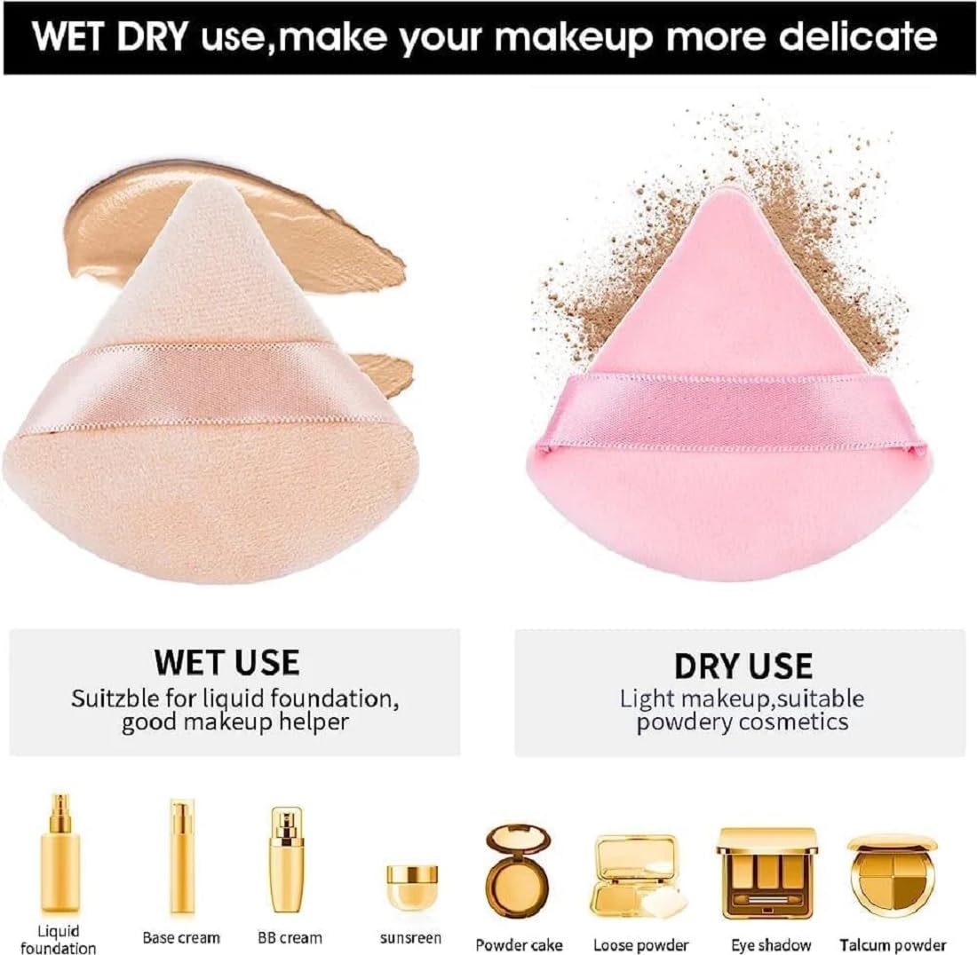 Beautiflame Round & Triangle Makeup Remover Pads - Soft Reusable Face Cleansing Sponges for Loose Powder, Foundation & Cosmetic Removal (2-Piece Set) | Perfect for Travel, Daily Makeup Routine & Professional Makeup Artists