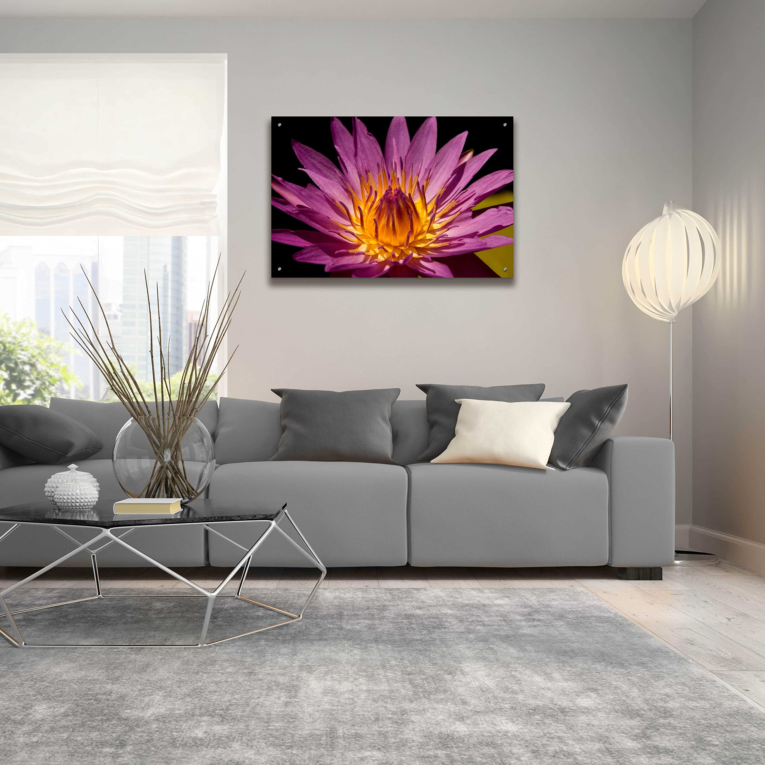 Mike Jones Fairchild Gardens Lily Acrylic Glass Wall Art - 36x24 Inches Modern Canvas Painting for Living Room, Bedroom & Office Decor
