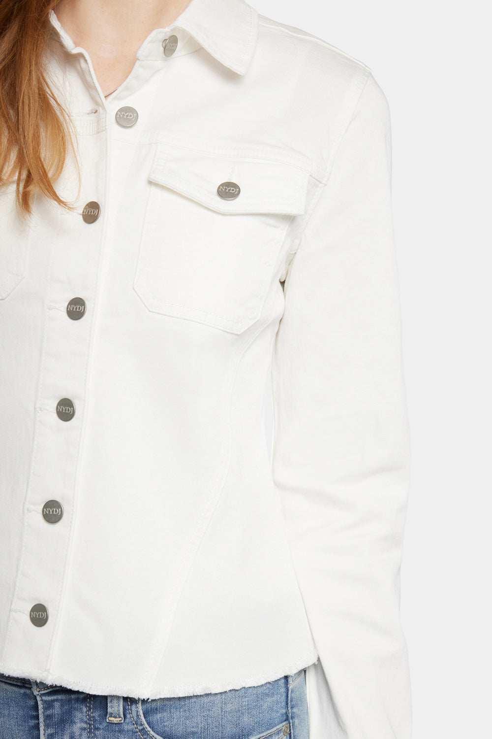 Stylish Frayed Hem Denim Jacket in Optic White - Perfect for Casual Outfits & Streetwear Looks