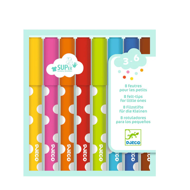 8 Washable Chunky Felt Tip Pens for Kids - Non-Toxic Bright Colors for Drawing, Coloring Books & Art Projects - Perfect for Classroom, Homeschool & Travel Activities