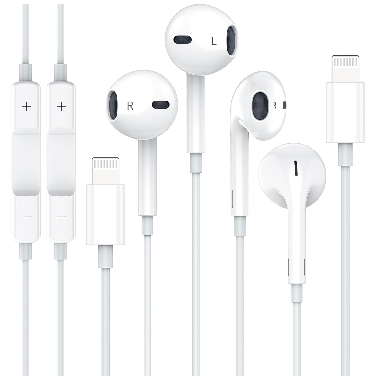 Apple MFi Certified Lightning Earphones - 2 Pack Wired Earbuds with Microphone & Volume Control for iPhone 14/13/12/11/SE/X/XR/XS | Perfect for Music, Calls, Gaming & Commuting