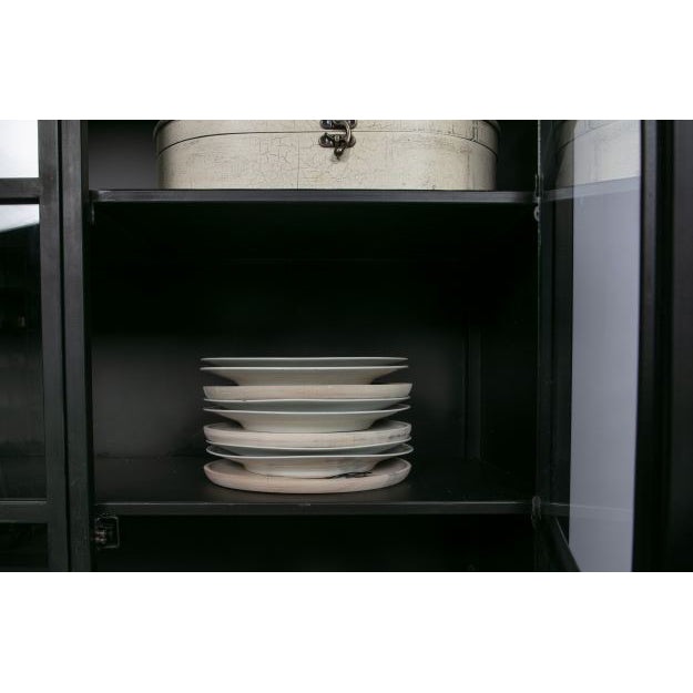 BePureHome Metal Display Cabinet in Black - Modern Glass Showcase for Living Room, Office, or Retail Store Decor