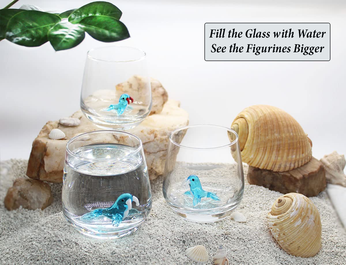 3D Drinking Glass Cup with Handmade Glass Animal Figurines Inside - Stemless Glass for Water, Wine, Milk & Beverages (12oz, Water Animals) - Perfect for Home Bar, Party Decor & Unique Gift Ideas