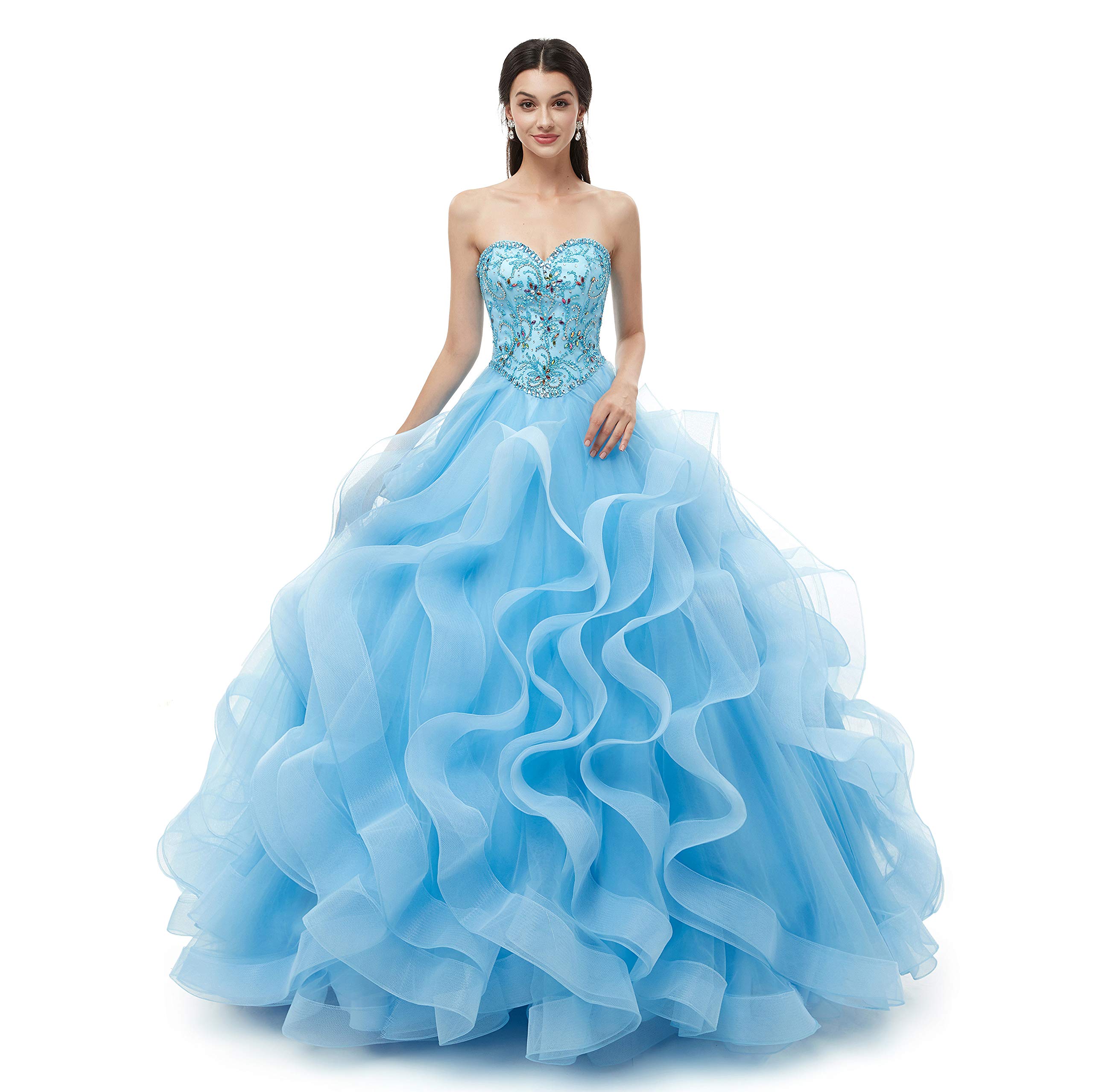Elegant Beaded Ruffles Ball Gown for Women - Puffy Quinceanera & Prom Dress for Special Occasions | Perfect for Sweet 16, Homecoming, Formal Dances & Evening Galas